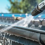 gutter cleaning long island golden hands worker cleaning gutter of suffolk county homeowner